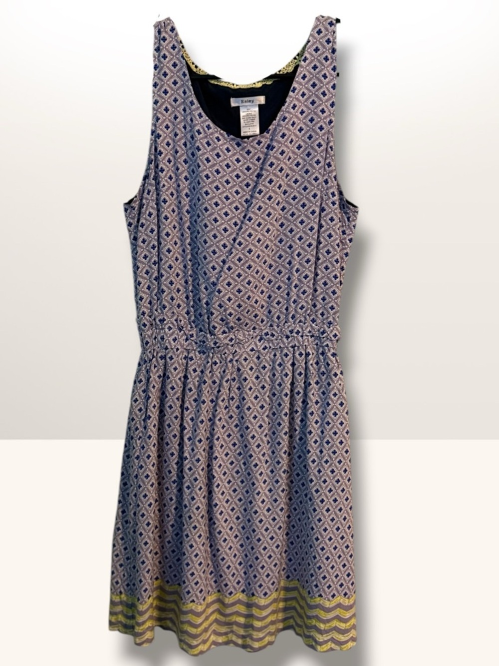 🌺Esley Navy Lilac Geometric Sleeveless Ruffle Elastic Waist Mini Dress Lemon